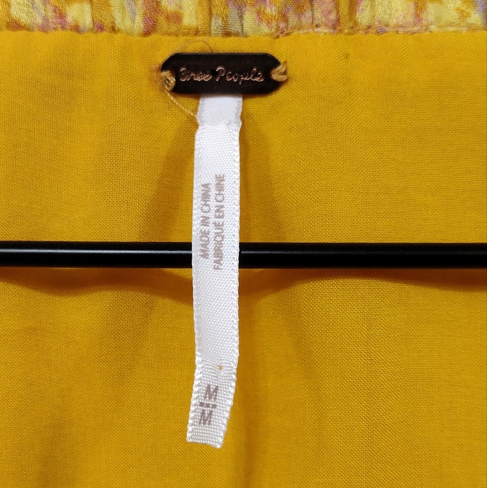 Free People Jael Mini Dress Women's M Yellow Floral Artsy Cottagecore Peasant - Picture 12 of 13